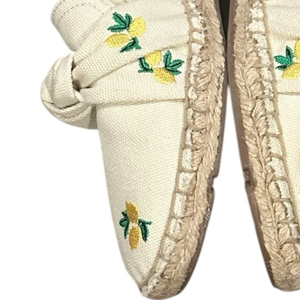 Talbots Izzy Lemon Knotted Canvas Cream Flat Espadrilles Embroidery Shoes 6.5